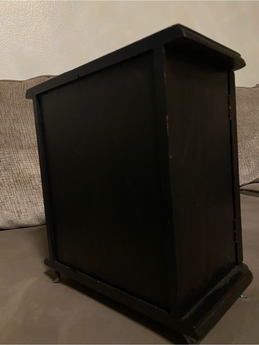 Vintage Hand Painted Black Wooden Jewelry Armoire with Stained Glass Doors - Picture 6 of 9